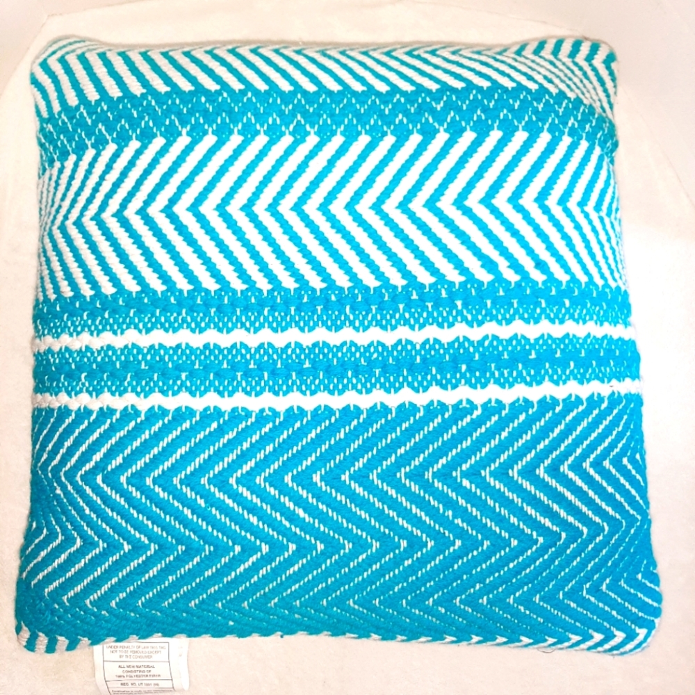 Woven turquoise throw pillow, Jasper Capri Breeze 20 x 20" aqua blue white